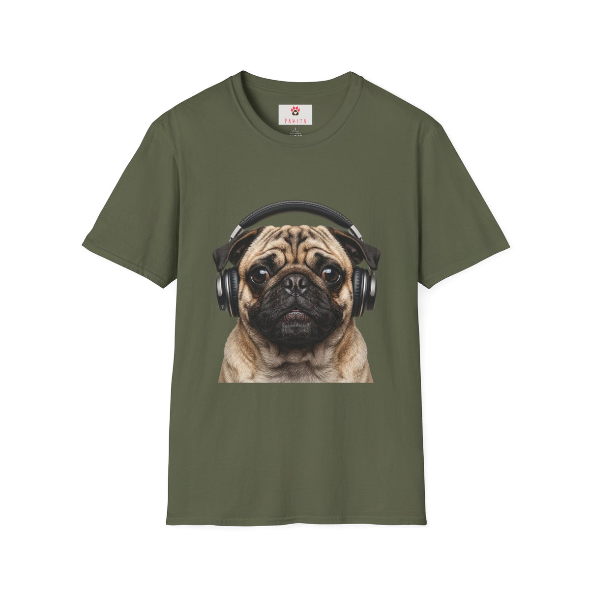 Pug with Headphones T-Shirt — Cute Music Dog Tee