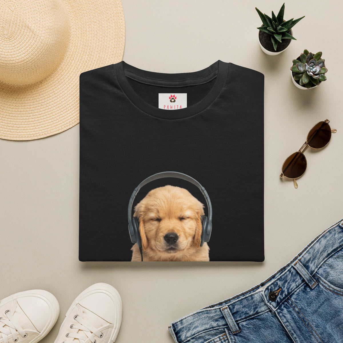 Baby Golden Retriever listening to music