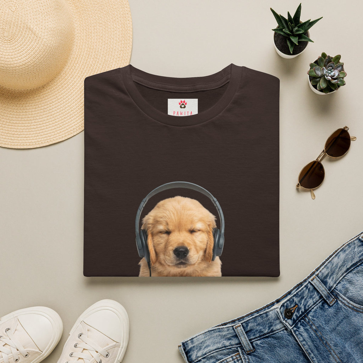 Baby Golden Retriever listening to music