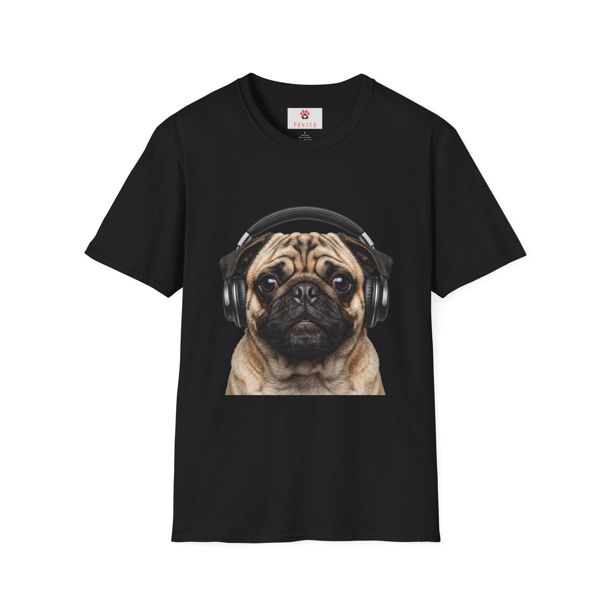 Pug with Headphones T-Shirt — Cute Music Dog Tee