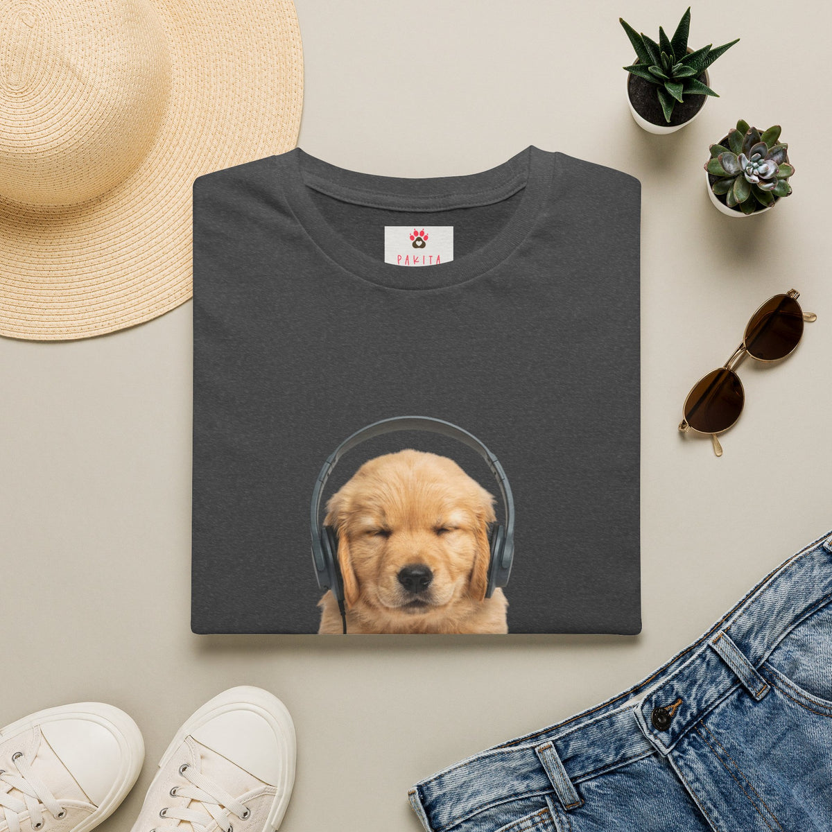 Baby Golden Retriever listening to music