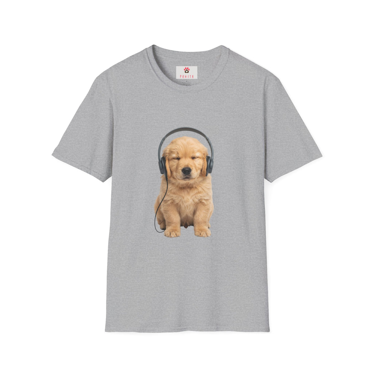 Baby Golden Retriever listening to music