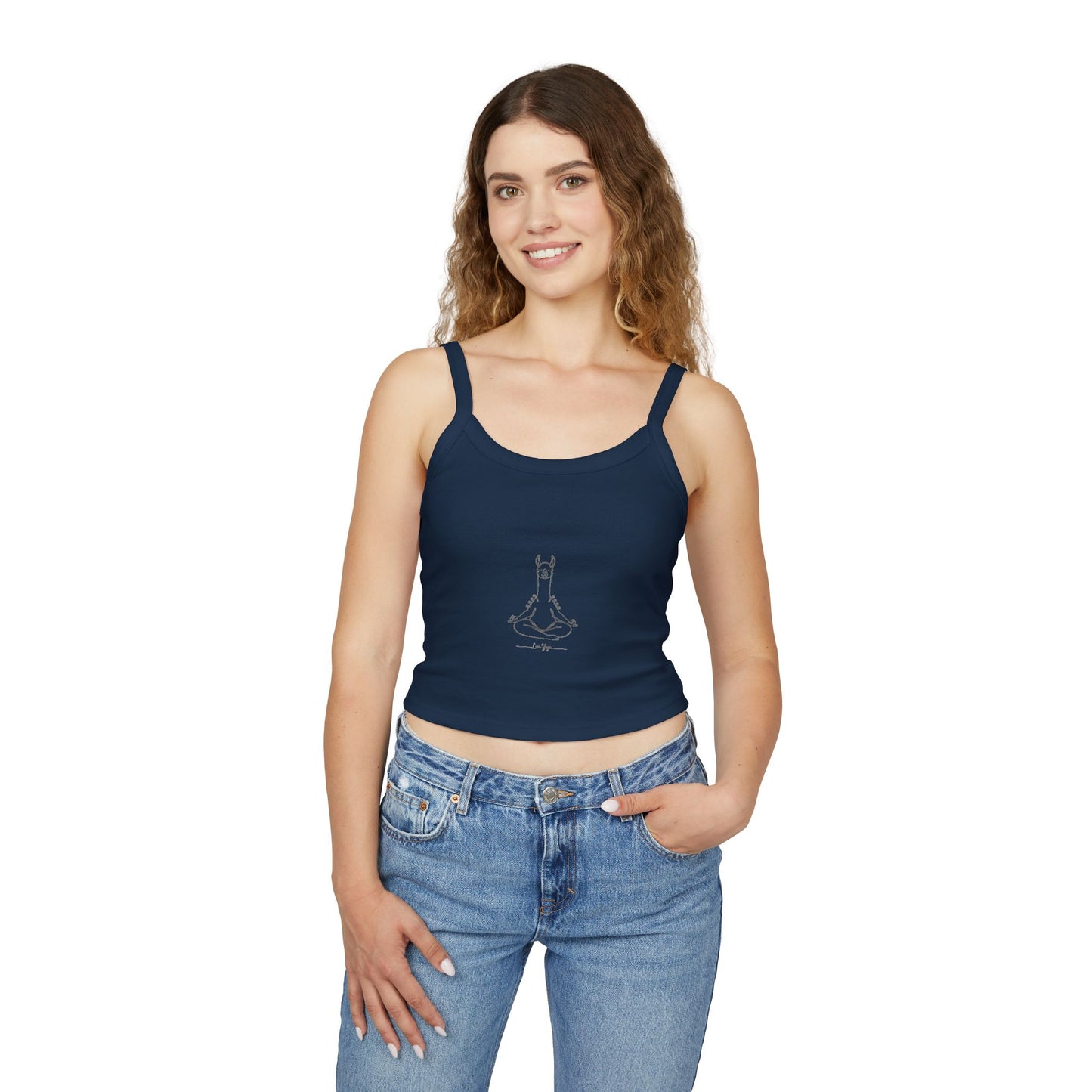 Yoga Llama Tank Top — Cute Meditating Llama Spaghetti Strap Crop
