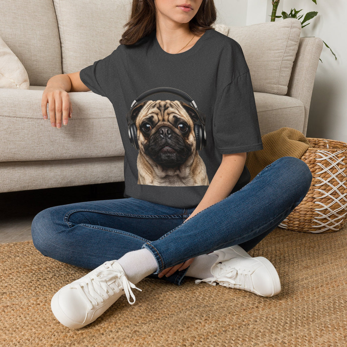 Pug with Headphones T-Shirt — Cute Music Dog Tee