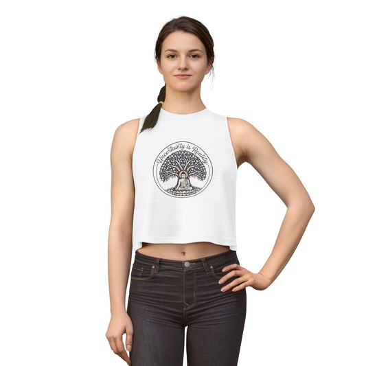 Meditation Tree Crop Top — "Imperfection is Reality" Spiritual Yoga Tank