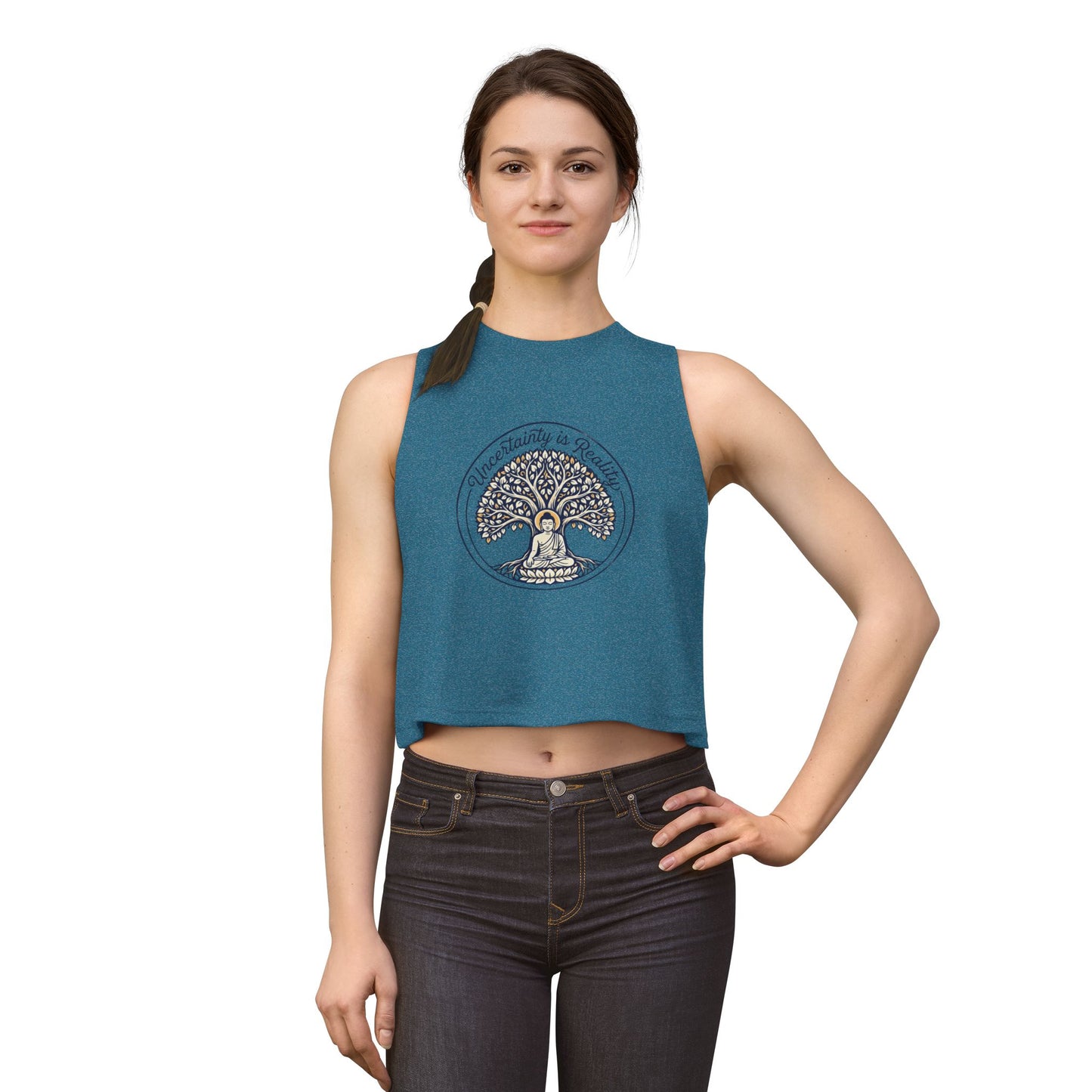Meditation Tree Crop Top — "Imperfection is Reality" Spiritual Yoga Tank