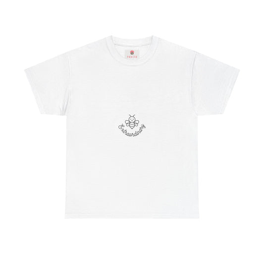 Bee With Words "Beekeeper" White Tee — Minimal Embroidered Bee Graphic Shirt