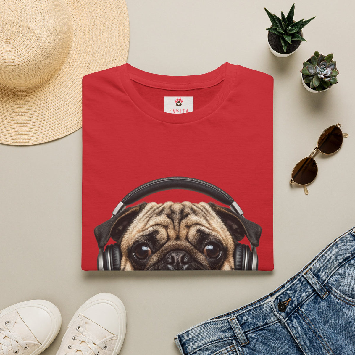 Pug with Headphones T-Shirt — Cute Music Dog Tee