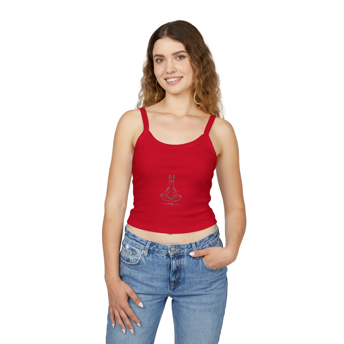 Yoga Llama Tank Top — Cute Meditating Llama Spaghetti Strap Crop
