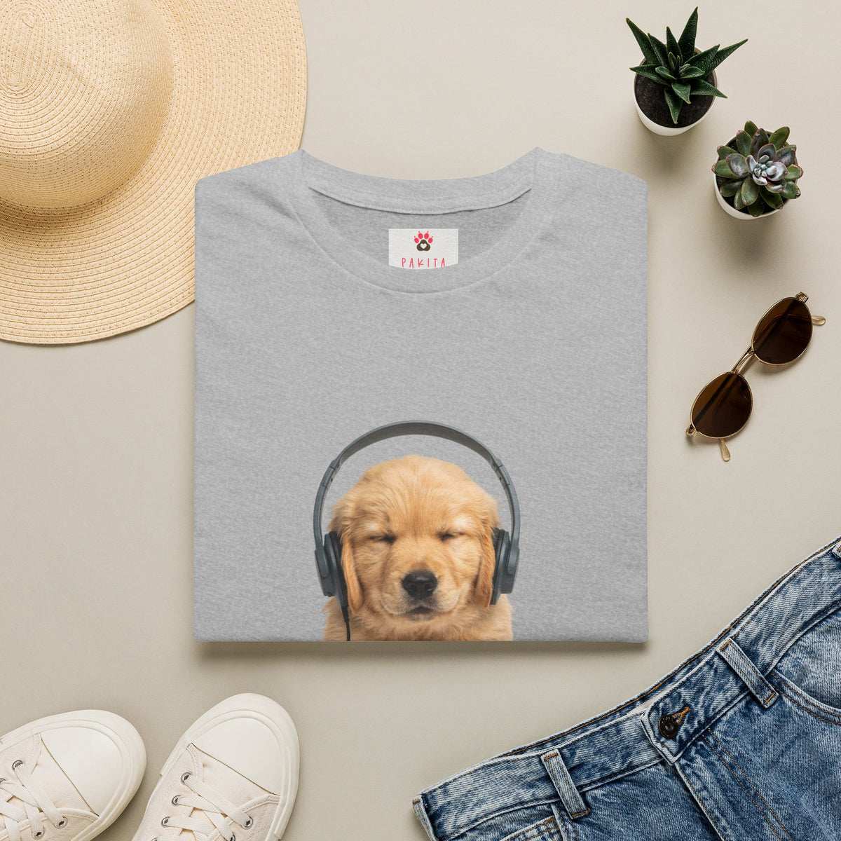Baby Golden Retriever listening to music
