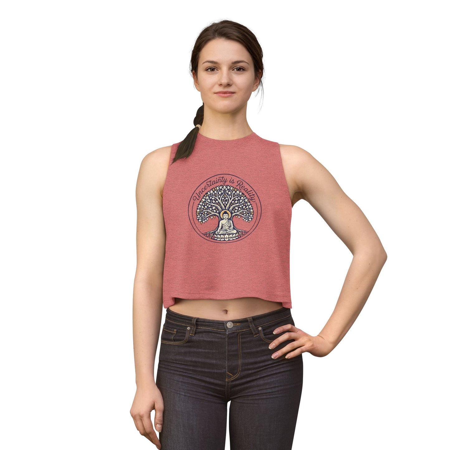 Meditation Tree Crop Top — "Imperfection is Reality" Spiritual Yoga Tank