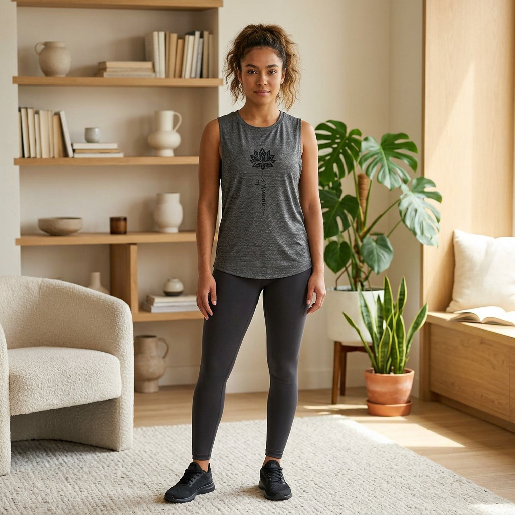 Lotus Yoga Tank — Women's Flowy Scoop Muscle Tank with 'Namaste' Graphic