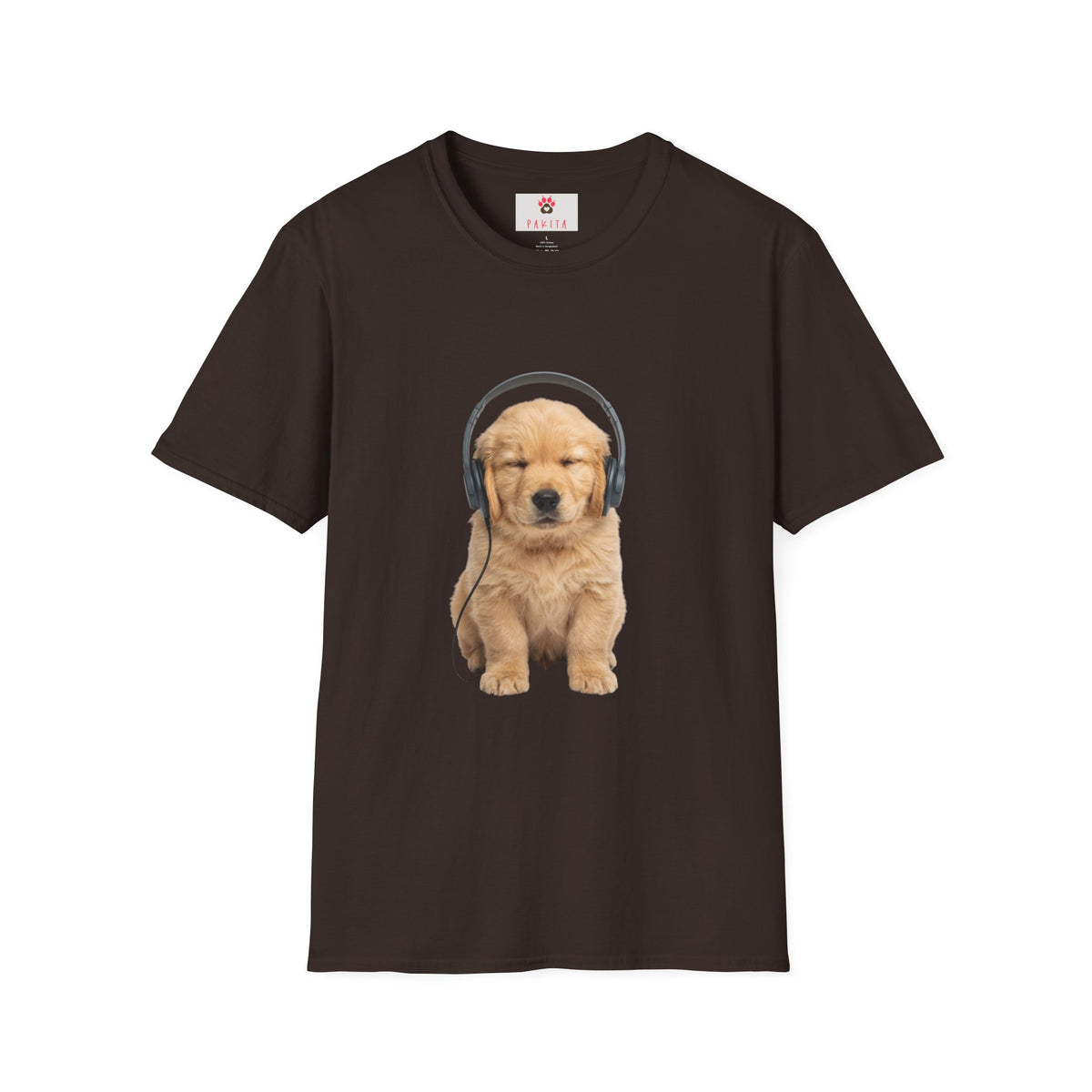 Baby Golden Retriever listening to music