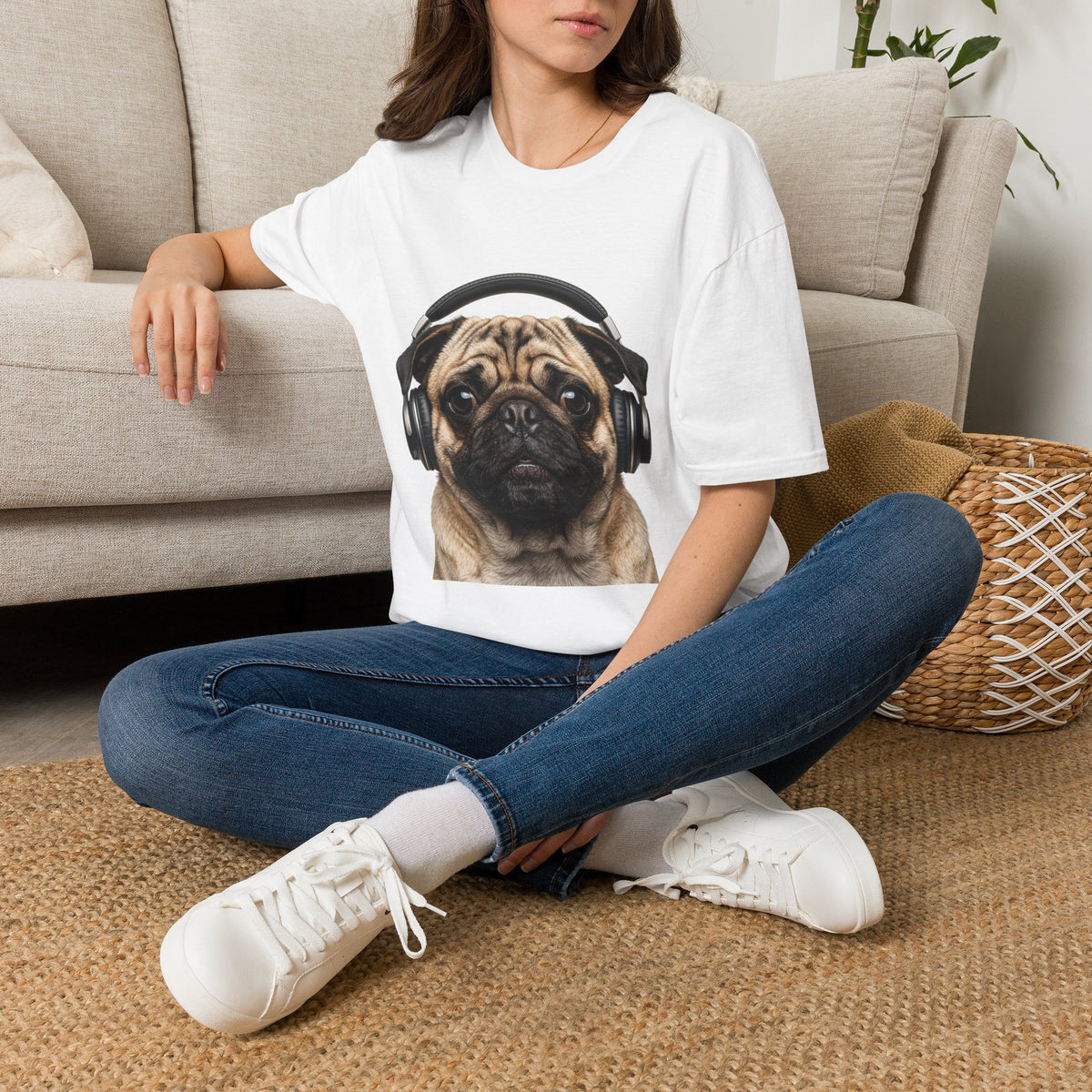 Pug with Headphones T-Shirt — Cute Music Dog Tee