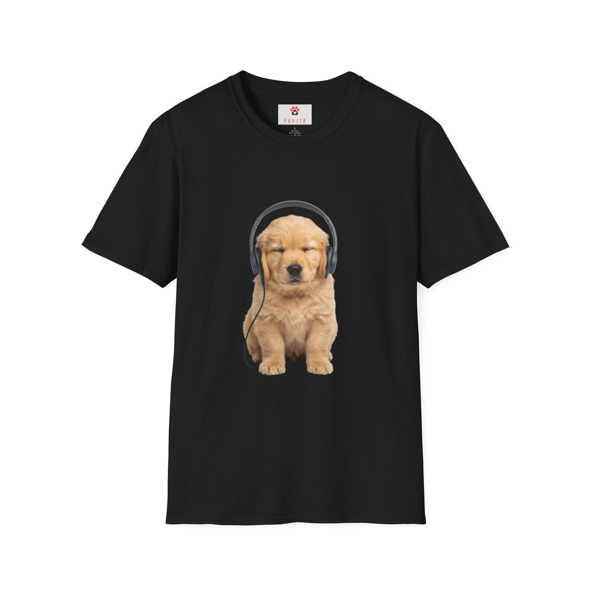 Baby Golden Retriever listening to music