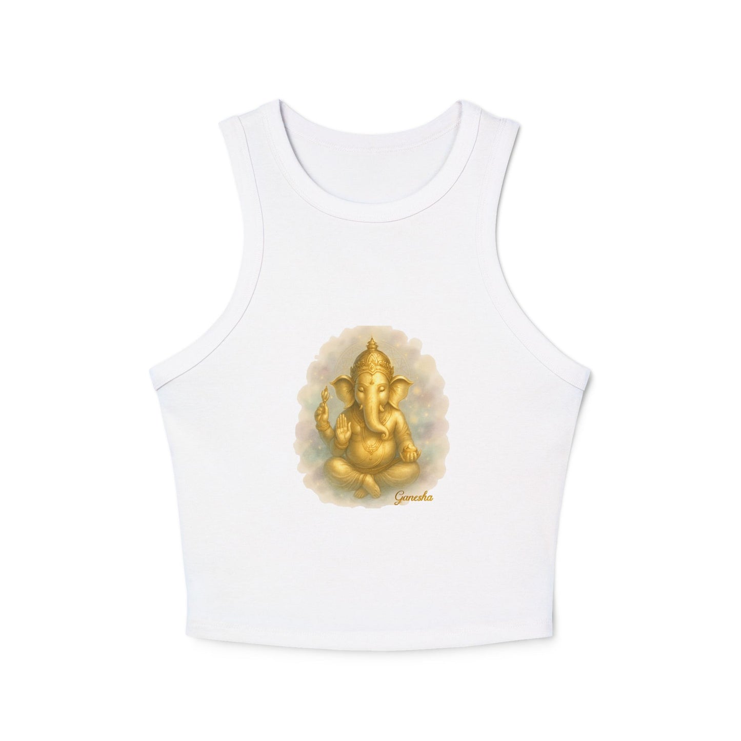 Golden Ganesh Inspired Women's Micro Rib Racer Tank Top, Spiritual Yoga Top, Casual Summer Wear, Festival Outfit, Gift for Her