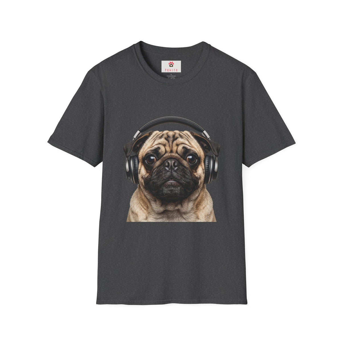 Pug with Headphones T-Shirt — Cute Music Dog Tee