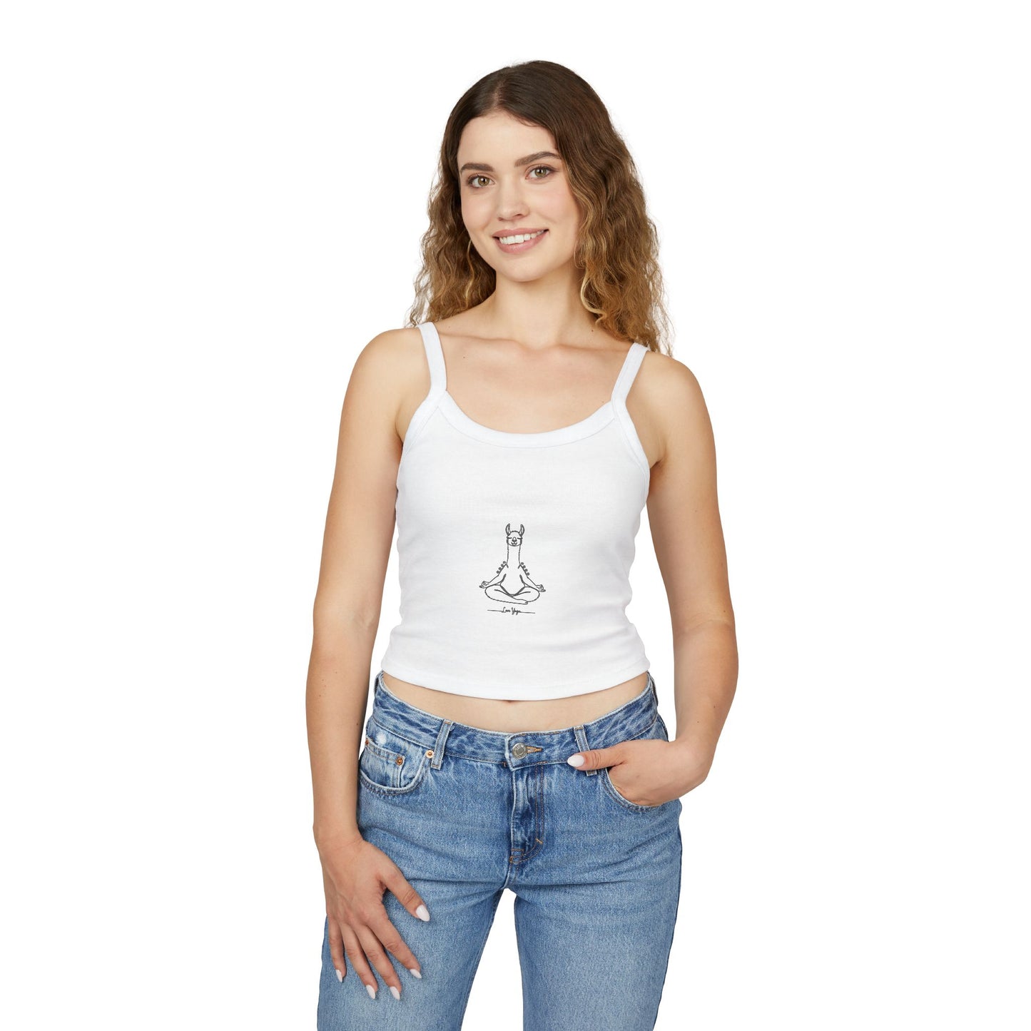 Yoga Llama Tank Top — Cute Meditating Llama Spaghetti Strap Crop