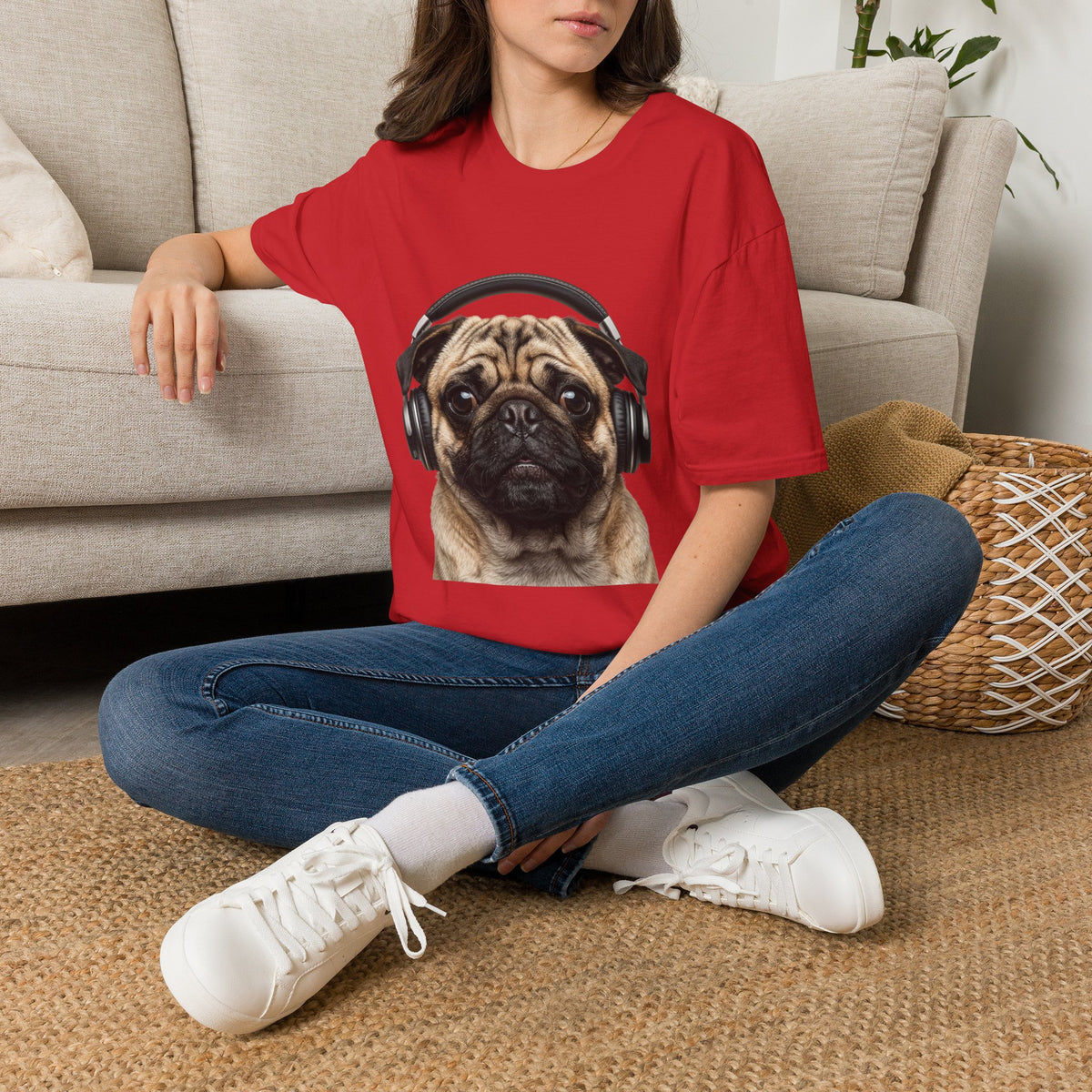 Pug with Headphones T-Shirt — Cute Music Dog Tee