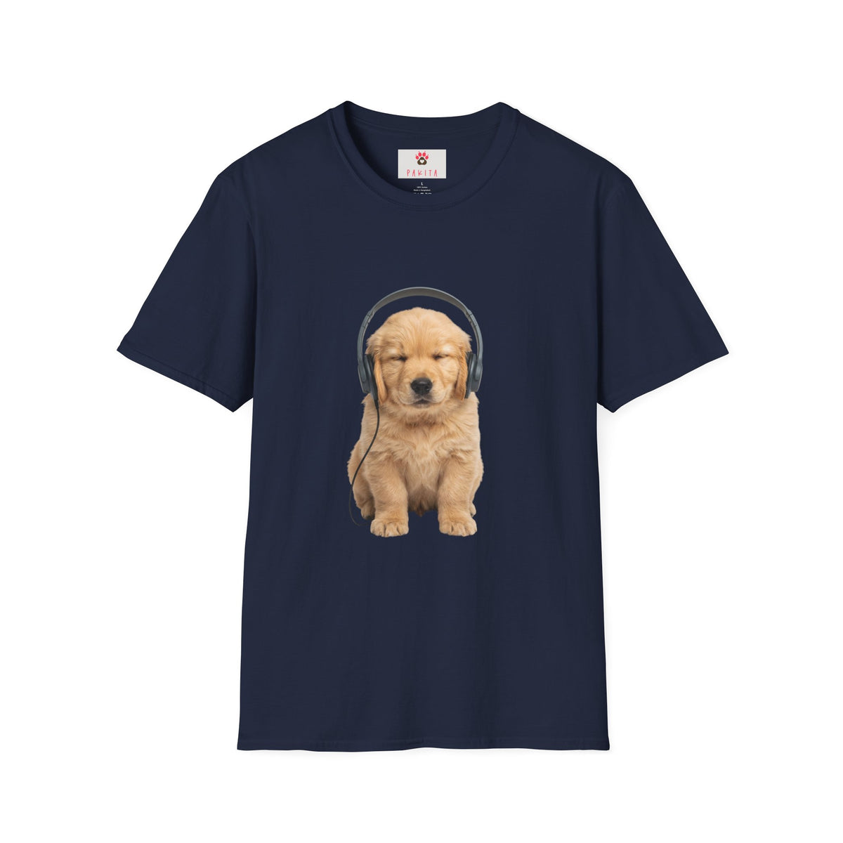 Baby Golden Retriever listening to music