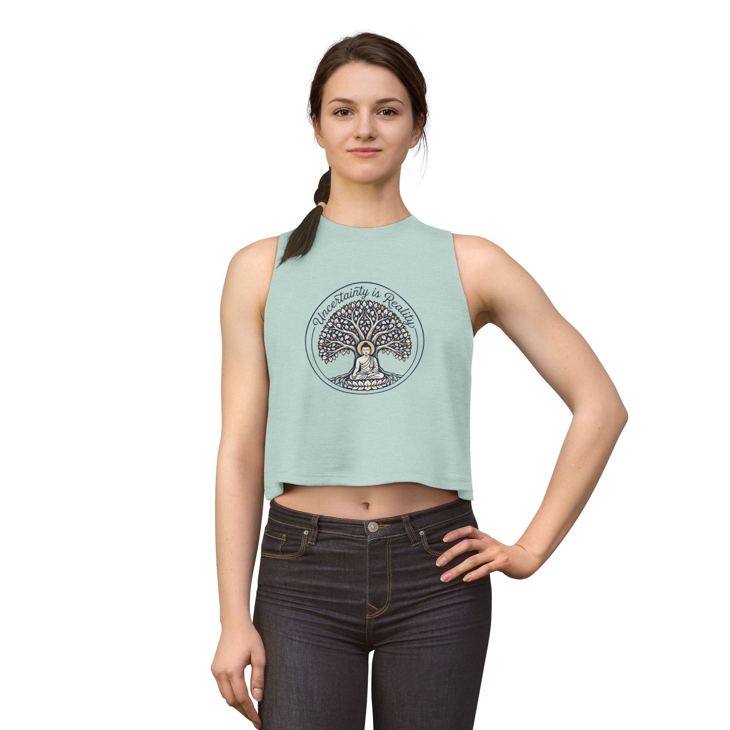 Meditation Tree Crop Top — "Imperfection is Reality" Spiritual Yoga Tank