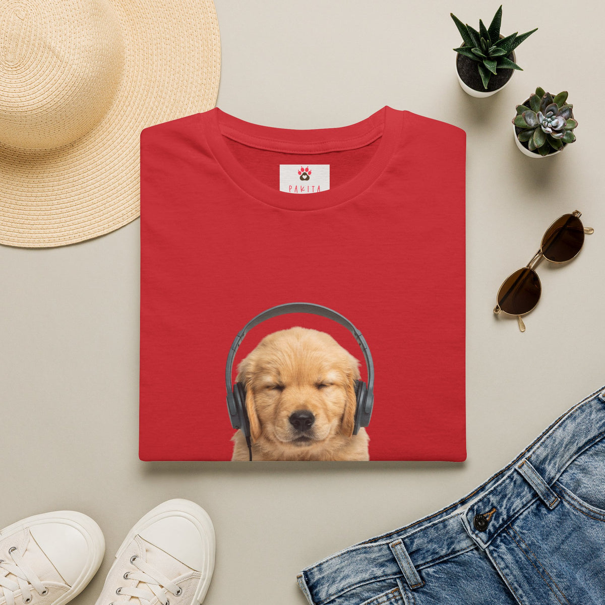 Baby Golden Retriever listening to music