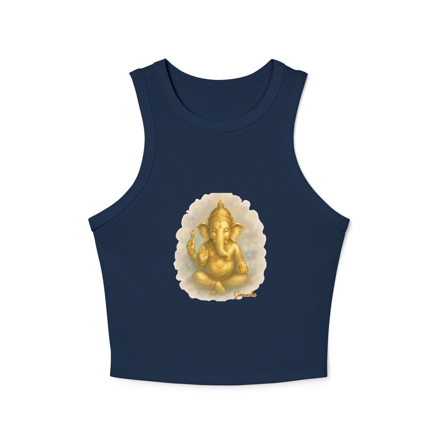 Golden Ganesh Inspired Women's Micro Rib Racer Tank Top, Spiritual Yoga Top, Casual Summer Wear, Festival Outfit, Gift for Her