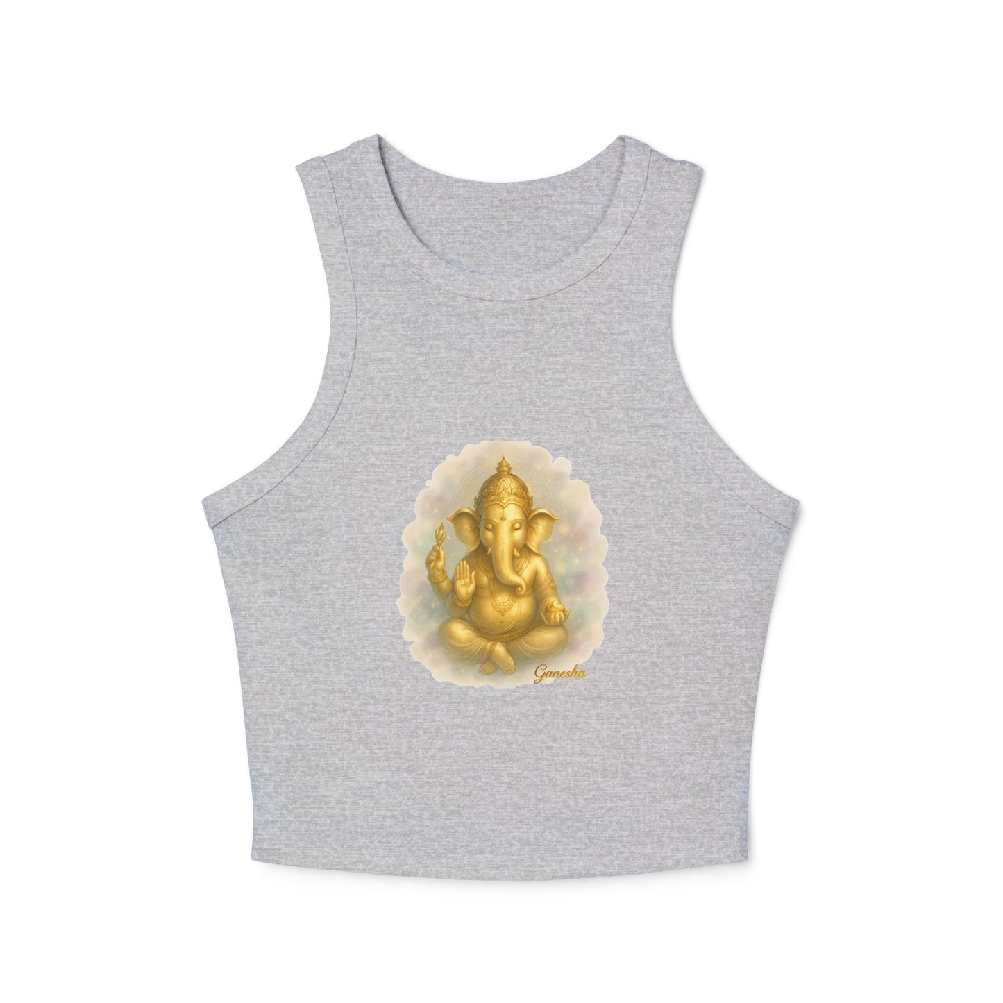 Golden Ganesh Inspired Women's Micro Rib Racer Tank Top, Spiritual Yoga Top, Casual Summer Wear, Festival Outfit, Gift for Her
