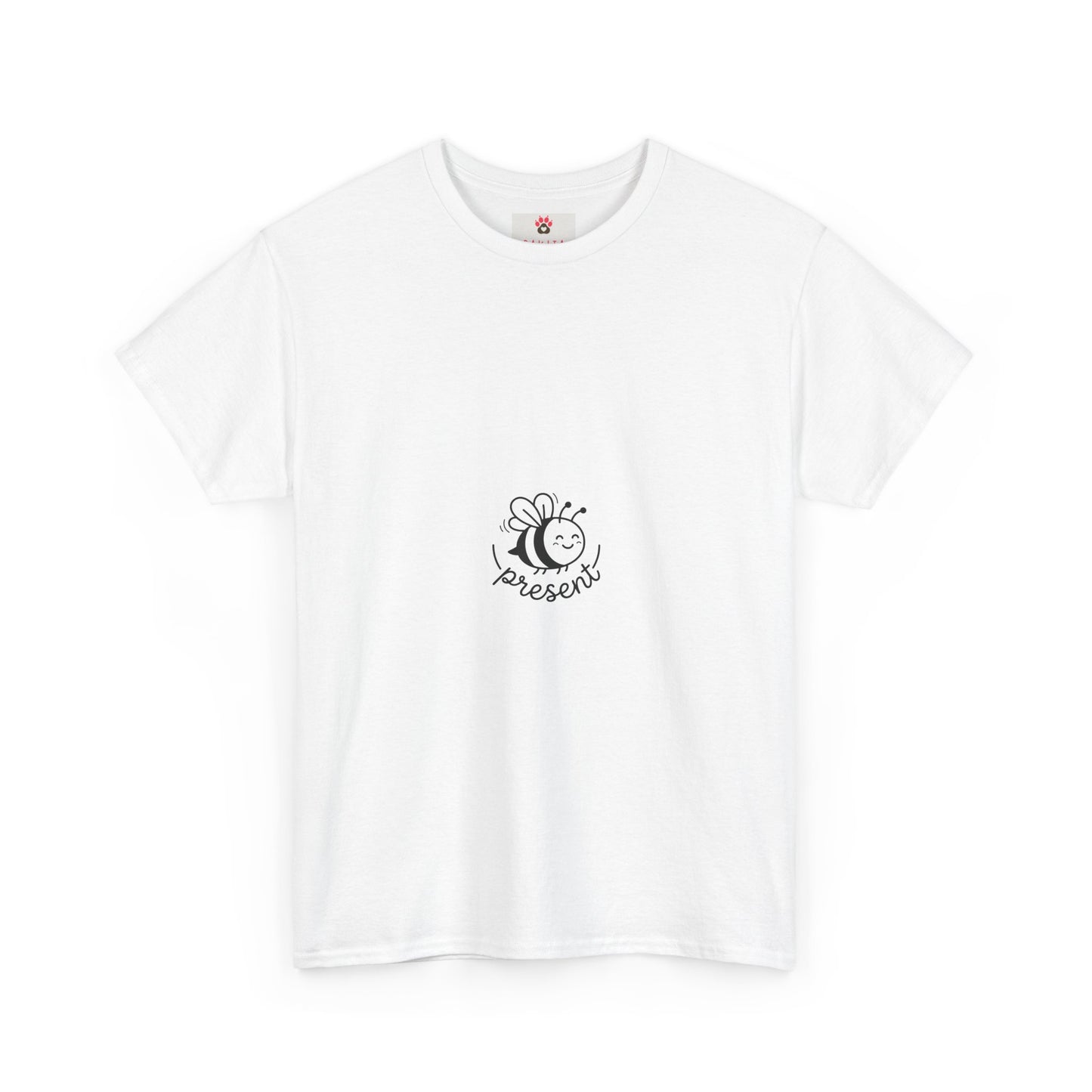 Smiling Sun "Present" Minimal Chest Tee — Casual Positive Vibe T‑Shirt
