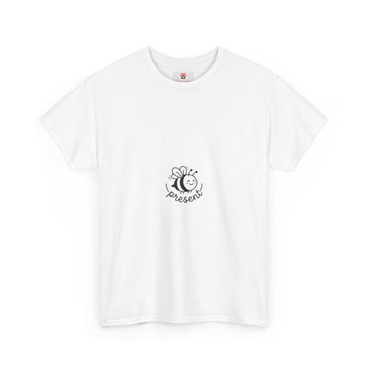 Smiling Sun "Present" Minimal Chest Tee — Casual Positive Vibe T‑Shirt