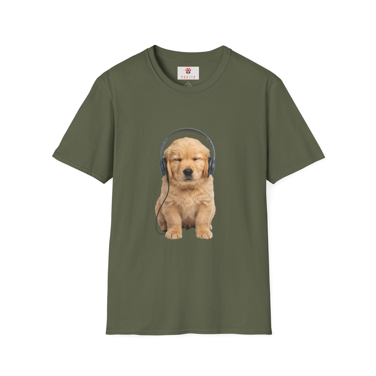 Baby Golden Retriever listening to music