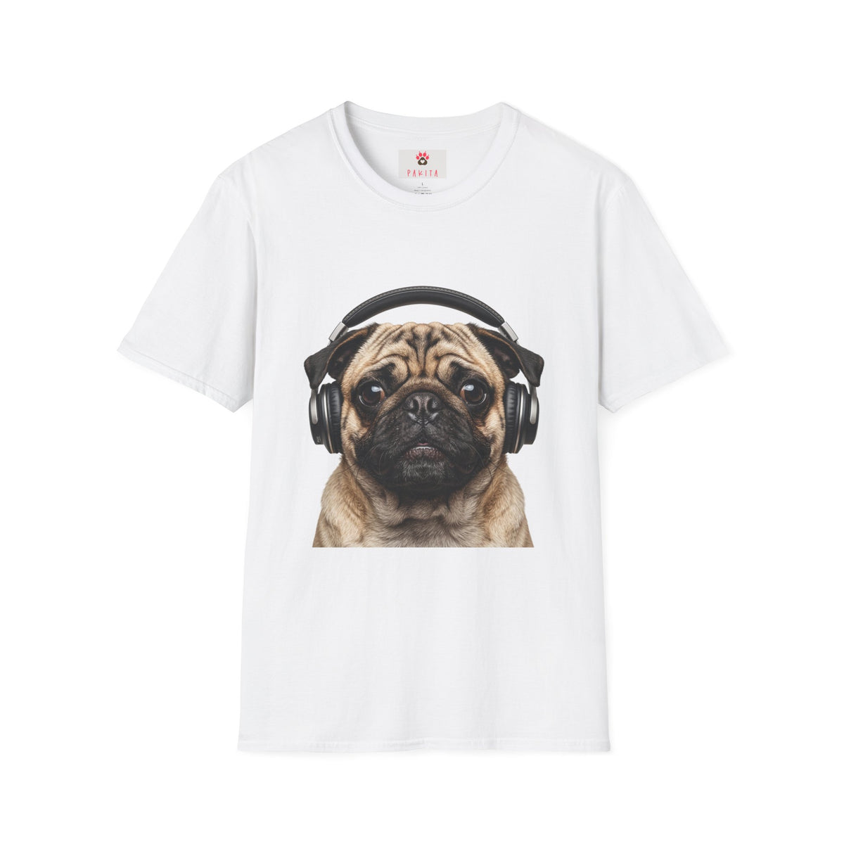 Pug with Headphones T-Shirt — Cute Music Dog Tee