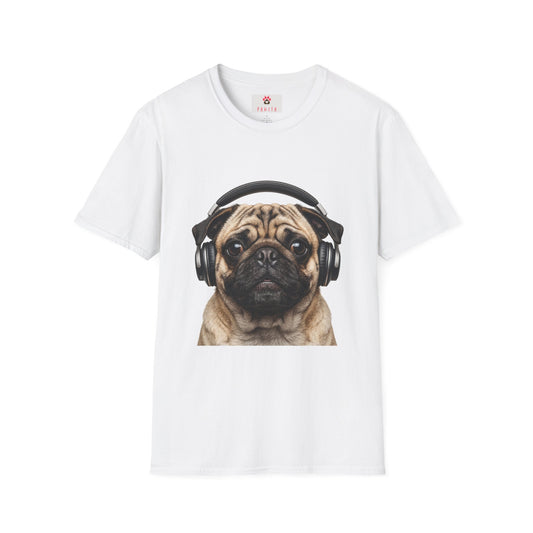 Pug with Headphones T-Shirt — Cute Music Dog Tee