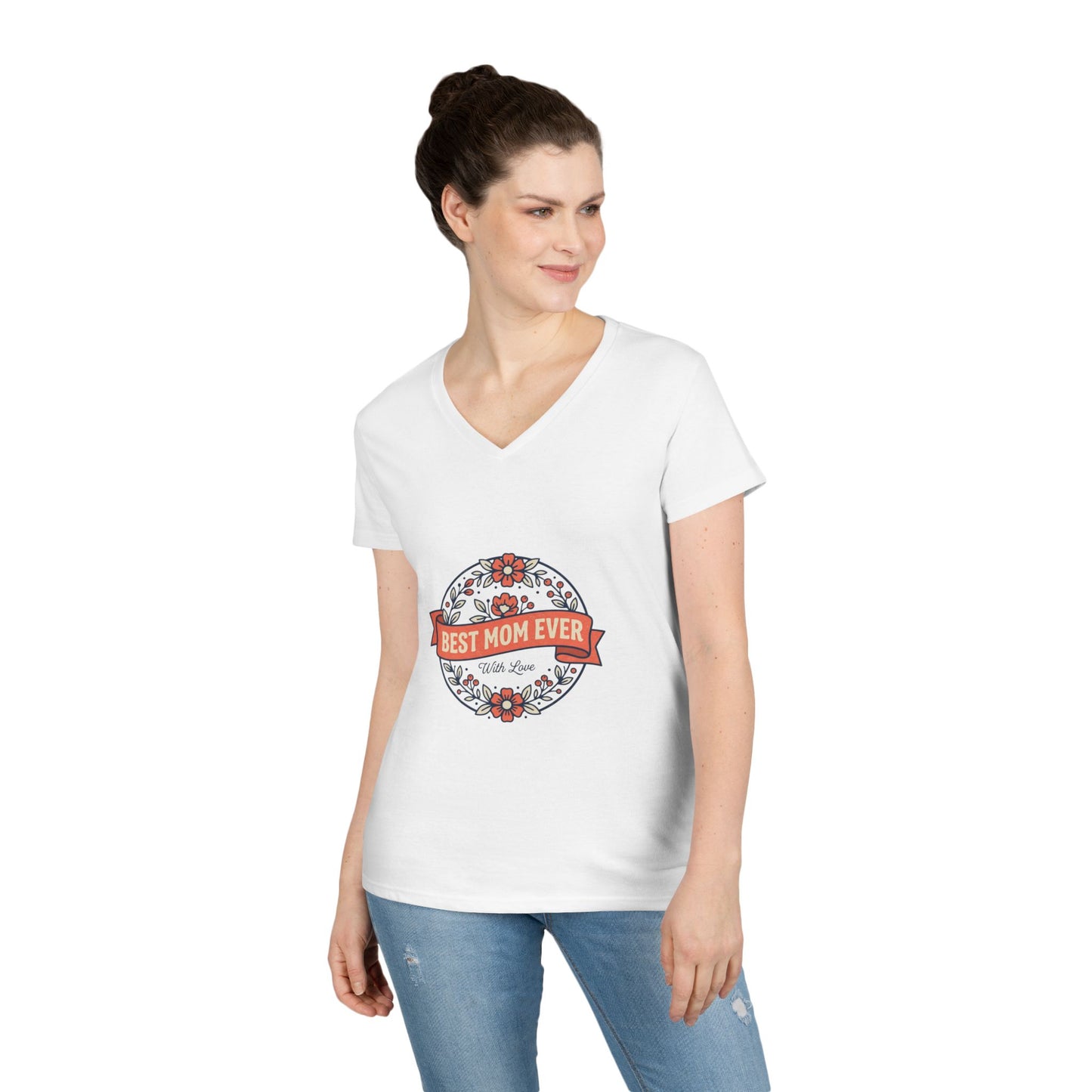 Best Mom Ever Floral V-Neck Tee